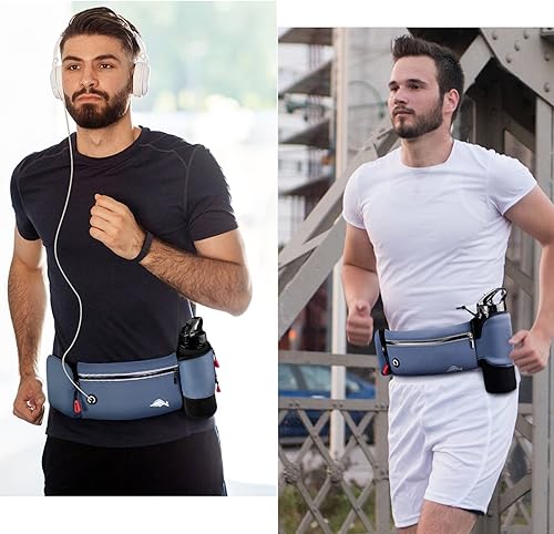 ESTRITH Laufgürtel mit Trinkflasche Groß, Trinkgürtel wasserdichter Flaschenhalter Gürtel für Hand, joggen, Sport, mit reflektierenden Streifen, Schwarz