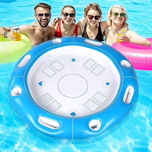Uonguon Schwimmender Spieltisch, aufblasbare Schwimmstange, 100 x 100 cm, faltbarer Billardtisch mit Getränkehaltern, Schwimmschwimmer für , See, Kreuzfahrt, Camping und Reisen