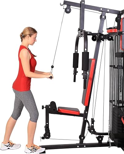 SportPlus Kraftstation, Multifunktionale Fitnessstation inkl. Gewichte, verstellbare Sit-Up-Bank, Dip-Station, Liegestützgriffe, SP-HG-015, Black/Sun…