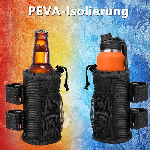 Trinkflaschenhalter Fahrrad mit Netztaschen, Getränkehalter Fahrrad Isoliert, Fahrrad-Trinkflaschenhalter Geeignet für Klappräder, Kinderwagen, Schraubenlose Fahrräder (Schwarz)