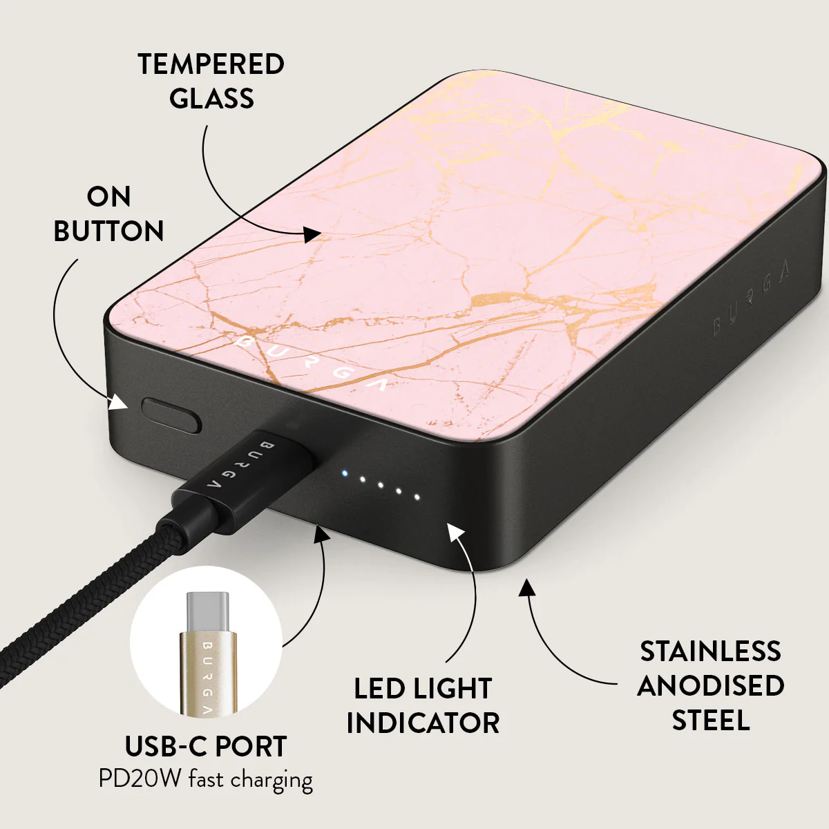 Peachy Gold - Pink Marble Magnetic Power Bank