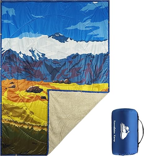KawaGebo Kamp Sherpa Outdoor Decke Warm & Ultraleicht mit Packsack，N IN 1Camping Decke wasserabweisend，Poncho & Schlafsack Campingdecke Zum Schlafen,Deinem Van,145x200cm
