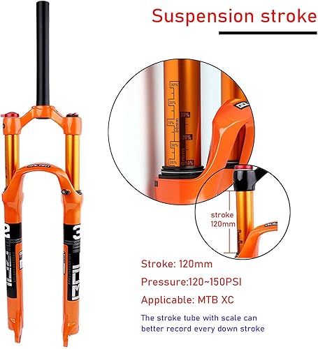 SJHFG Air Mountainbike Federgabel,Federweg 120mm Ultraleichte Aluminiumlegierung 26/27.5/29in Mountainbike-Federgabel Federung
