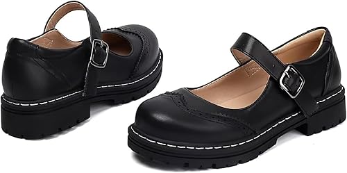 Damen Mary Jane Schuhe Plateau Freizeitschuhe Damen Leder Komfortschuhe Elegant Walkingschuhe Mit Schnallen Halbschuhe Mit Absatz Einfarbig Loafers Fitnessschuhe Lederschuhe Casual Damenschuhe