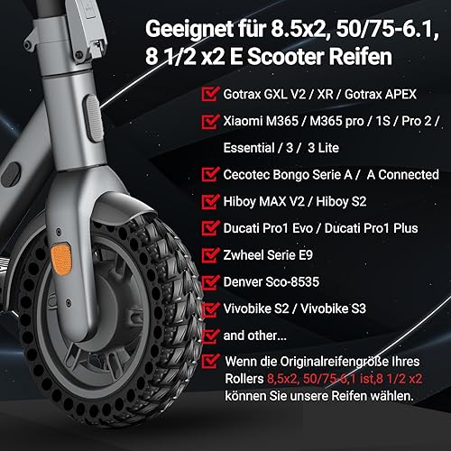 8.5 Zoll E Scooter Reifen - 50/75-6.1 Vollgummireifen,Keine Inflation,8 1/2 x2 Ersatzreifen für Xiaomi Pro 2 / M365 / M365 Pro / 1S / 3/3 Lite/Essential,Für 8.5x2 zoll Scooter Reifen