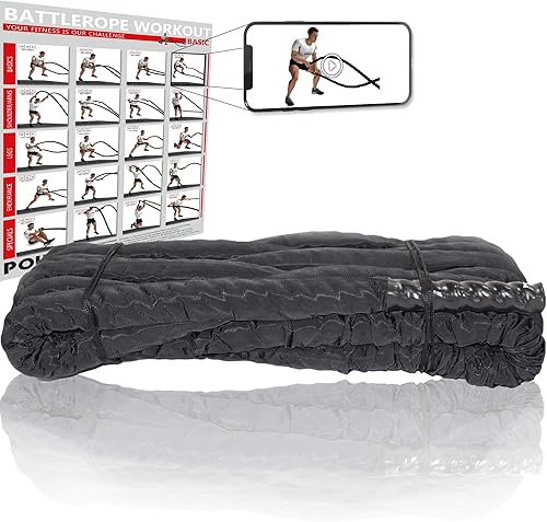 POWRX Battle Rope mit Überzug I Ø 38 oder 50 mm I Trainingsseil Sportseil Schlagseil Tau Seil für Fitness Kraft Training I versch. Länge I Wandhalterung optional (50 mm, 12 m)