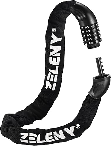ZELENY Fahrradschloss, robuste Diebstahlsicherung, verdickte Kette, 5-stellige Kombination, ohne Schlüssel, 90 cm, hochfeste Legierung, für Fahrrad, Roller, Motorrad, Tür, Zauntor
