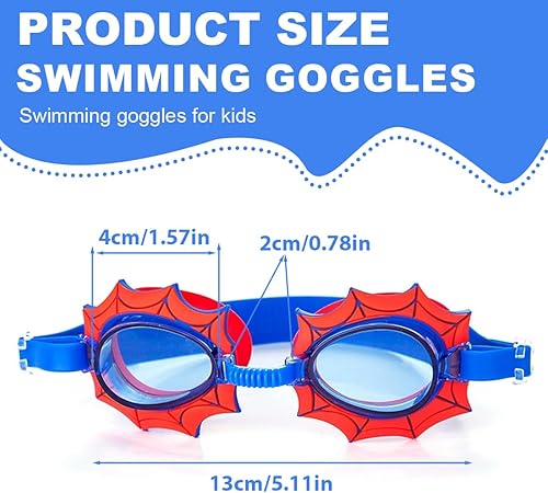 EIROVYA Schwimmbrille, Kinderschwimmbrille mit Anti-Fog-Linse, wasserdichte Schwimmbrille, weiche Silikon-Schwimmbrille, Spinne, 1 Stück