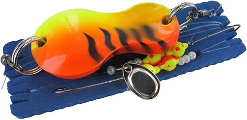 blntackle76 Set 2 Stück Buttlöffel von Jenzi,Plattfisch Blinker montiert 60 Gramm Light Green Glitter 80 Gramm grün/rot/Tiger und + gratis Petri Heil! Aufkleber