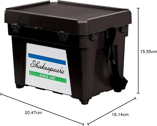 Shakespeare-Sitzkiste – stark wasserabweisend, große Aufbewahrungsmöglichkeit für Tackle – Doppelverriegelung, extra tiefer Deckel – für Salz- und Süßwasser
