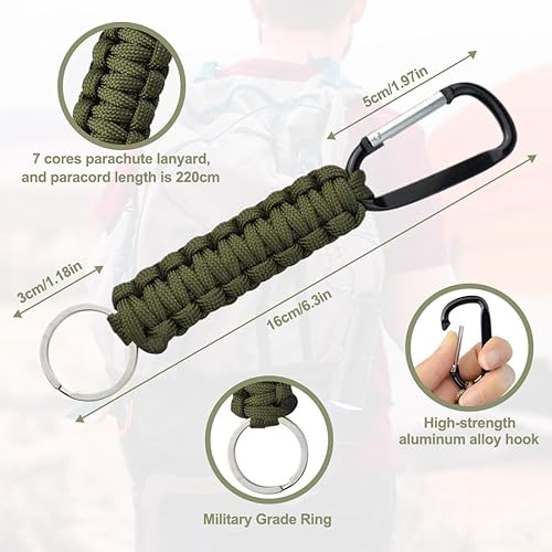 4 Stück Schlüsselanhänger, Schlüsselband mit Karabiner Geflochtenes Lanyard für Survival Camping Wandern(Schwarz, Orange, Tarngrün、Tarn-Khaki)