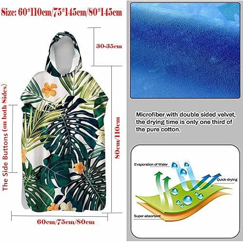 FANSU Badeponcho Strandtuch Mikrofaser Schnelltrockend Bademantel Poncho mit Kapuzen Duschtuch Handtuch Schwimmen Surfing Strand Tauchen für Damen Herren