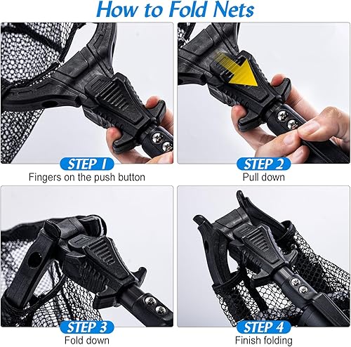 Goture Schwimmendes Fischernetz, Fischernetz mit integrierter Längenskala, Aluminium-Teleskopgriff, Gumminetz, faltbares Fischernetz, einziehbares Fischernetz zum Barschangeln