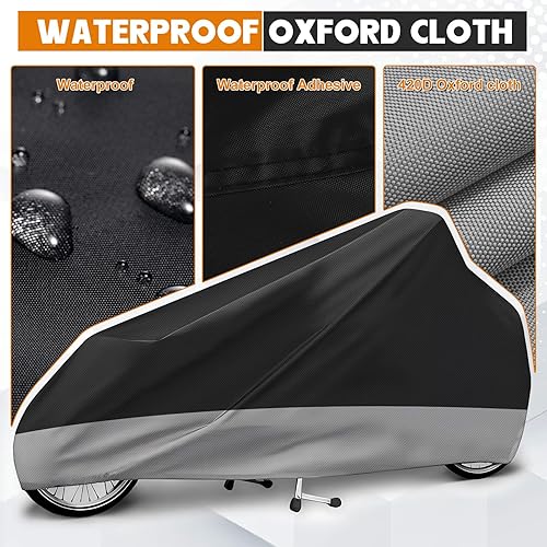 Lastenrad Abdeckung, Fahrradabdeckung wasserdicht aus 420D Oxford-Gewebe verschweißte Innennähte Fahrradgarage für Lastenrad Abdeckplane Fahrradschutzhülle Cargo Bike einspurig