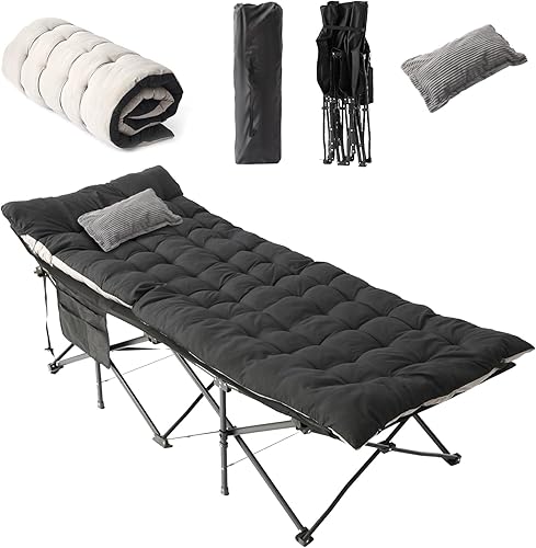Flycoop Feldbett Klappbar mit Matratze und Kissen Campingbett 71cm/81cm Klappbett Camping Bett 204 kg Reisebett Erwachsene Gästebett für Garten Innen Outdoor Camping