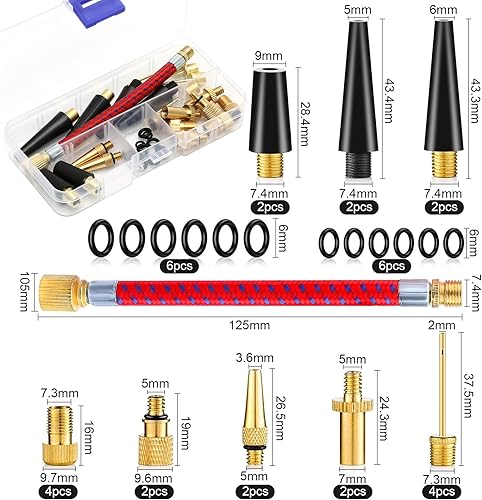 Juyibaao 33 Stück Fahrradventil Adapter Set, Autoventil Adapter und Französisches Ventil Adapter mit Sortierbox, Luftpumpe Adapter, Ballnadel und Kompressor Ventiladapter DV SV AV