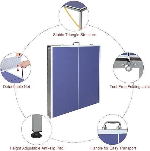 FUNJEPE Mittelgroße Tischtennis-Tische für drinnen und draußen, zusammenklappbar und tragbar, mit Netz, 2 Tischtennisschlägern und 3 Bällen