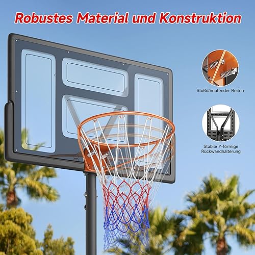 Yoleo Basketballkorb Outdoor,Basketballkorb mit Ständer,135-305 cm Höhenverstellbar,Tragbarer Basketballständer für Erwachsene Kinder