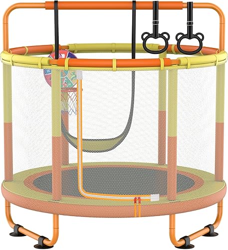 CZCPAPY Kindertrampolin, Kindertrampolin für draußen, Indoor und Outdoor verfügbares Trampolin, mit Sicherheitsnetz, Korb, Stange, Schaukel, Geschenk für Kinder