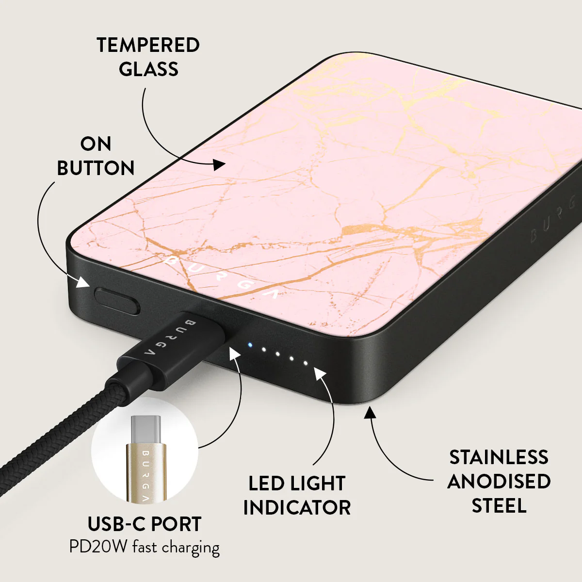 Peachy Gold - Pink Marble Magnetic Power Bank