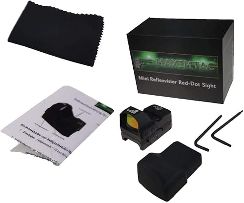Maximtac Mini Reflexvisier/Red-Dot 2 mit 8 Lichtstufen + Nachtmodus Rotpunktvisier für Kurzwaffen, Langwaffen, Großkaliber geeignet