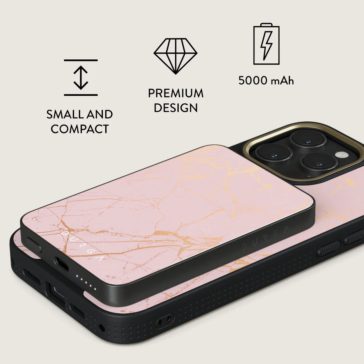 Peachy Gold - Pink Marble Magnetic Power Bank