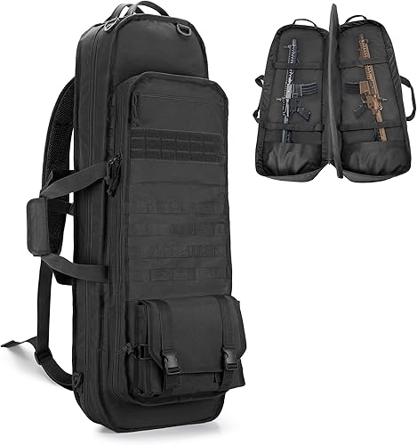 GOBUROS Tactical Rifle Bag Rucksack für 91 cm Gewehre, weicher Gewehrkoffer mit 3 Magazinhaltern, gepolsterten Schultergurten, abschließbarem Reißverschluss und Molle-System für Jagd und Schießen