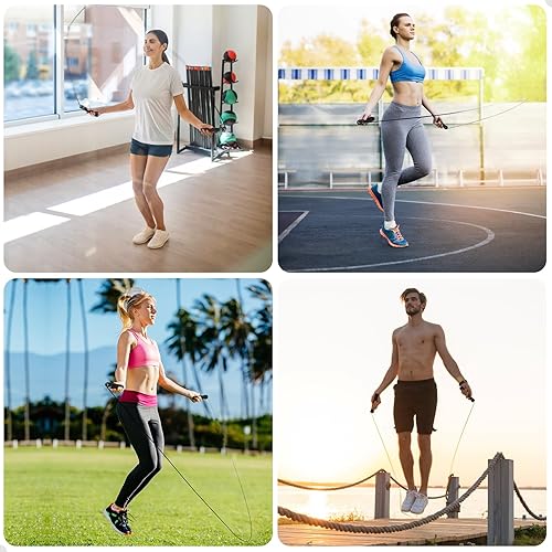 Gritin Springseil, Speed Rope Verstellbar mit Rutschfest & Ergonomisch Griffe, 3 Meter Länge Einstellbar Seil mit Skalenmarkierung, für Fitness & Ausdauer & Seilspringen, inkl. Längenversteller