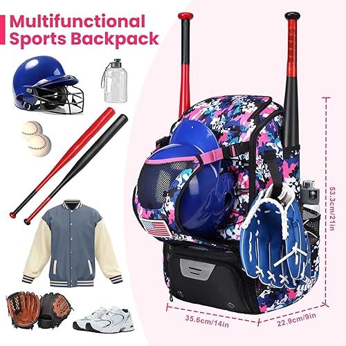 Youth Baseball Equipment Bag | Lightweight Baseball Backpack | Aterproof Baseball Bag | Tball Equipment Bag Softball Gear Bag Baseball Accessory Bag Lightweight Softball Bag With Multiple Compartments