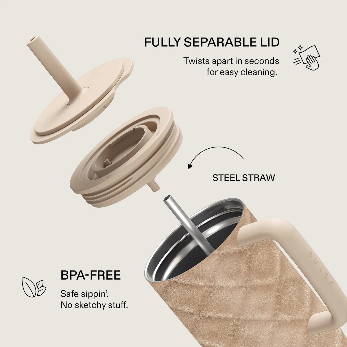 Simply Cream - Quilted All Day Leakproof Tumbler