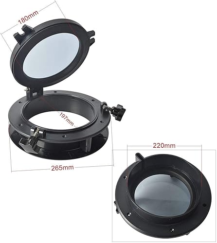 Amarine-made Ersatz-Fensteröffnungsloch für Boot, Yacht, rund, für Portlight, Bullauge, 25,4 cm, ABS und transparentes gehärtetes Glas, Schwarz