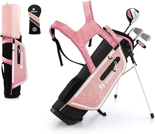 LIFEZEAL Komplettes Golfschläger-Set für Kinder, Golftasche mit 4 Golfschlägern, Tragbares Golfbag mit Stauraum, Trolleybag Junior mit Schultergurten, Ideal für Jungen & Mädchen von 8-10 Jahren