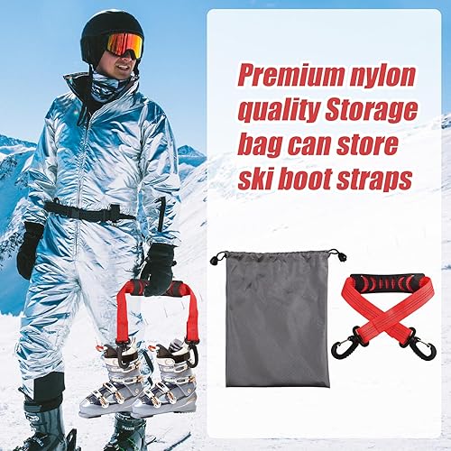 lasuroa 2stk Skischuh-Tragegurte mit Aufbewahrungstasche, Tragbare Ski-Tragegurte Rucksackgurte Ski-Schulterschlinge Skitasche Schultergurt Skate-Leine Rollschuh-Leine Ski-Zubehör