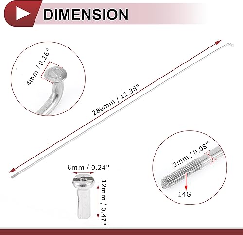 HEROFFIX 12 Set 14G Fahrradspeichen 289mm Fahrradrad Speichen 304 Edelstahl Silber Ton