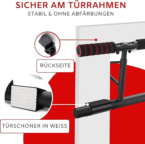 3 in 1 Klimmzugstange Türrahmen & Dip Barren & Liegestützgriffe +20 cm Höhe für volle Klimmzüge, Kraftstation & Pull Up Bar, Reckstange, Klimmzugstange Tür ohne Schrauben