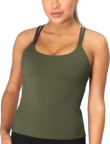 icyzone Damen Sport Top mit Integriertem BH - Longline Gepolsterter Yoga-BH Ohne Bügel, 2 in 1 Gym Fitness Tanktop