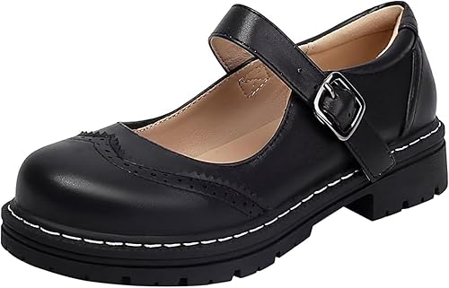 Damen Mary Jane Schuhe Plateau Freizeitschuhe Damen Leder Komfortschuhe Elegant Walkingschuhe Mit Schnallen Halbschuhe Mit Absatz Einfarbig Loafers Fitnessschuhe Lederschuhe Casual Damenschuhe