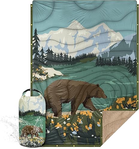 KawaGebo Kamp Sherpa Outdoor Decke Warm & Ultraleicht mit Packsack，N IN 1Camping Decke wasserabweisend，Poncho & Schlafsack Campingdecke Zum Schlafen,Deinem Van,145x200cm