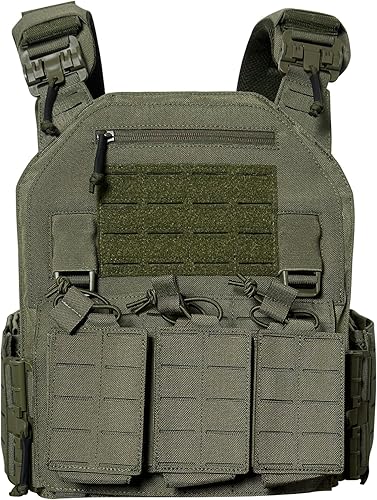 Drlmeio Taktischer Plattenträger 1000D Nylon mit 556 Magazintasche, Taktische Weste, Schnellverschluss-System Airsoft Weste, Verstellbarer MOLLE Platten Träger, Atmungsaktive Paintball Weste