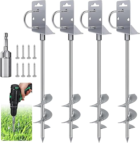 51cm Bodenanker Edelstahl Zelt Heringe Erdnägel, 4 Stück robuste Zeltheringe, Bodenanker Trampolin Erdanker, Heavy Duty Trampolin Anchor für Zelte, Schaukelgestell, Vordächer, Camping (2)