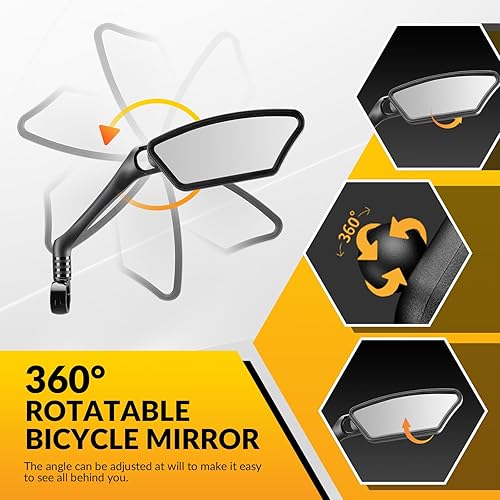 ROCKBROS Fahrradspiegel Rückspiegel HD Edelstahl Spiegel Generation Spiegelfläche Fahrrad Spiegel für Lenker 21-26mm, 360 ° Verstellbarer Universal Sicherer Rückspiegel für Mountainbike, Rennräder
