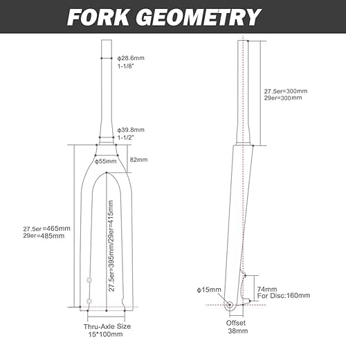 HESHUYAN Fahrrad Gabel 27.5er 29er Carbon Mountainbike Gabel 650B MTB Carbon Gabeln 15x 100mm Steckachse Verjüngt Starre Gabel Fahrrad Zubehör Fahrradgabeln(27.5er Black Matte)
