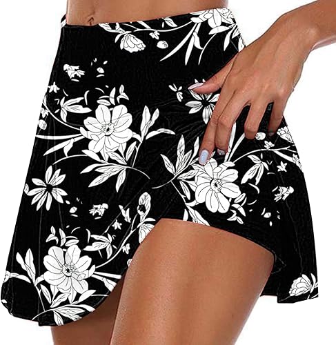 Rock mit Hose Drunter Tennisrock Damen Sports Hohe Taille Golfrock Sportrock Sommer Röcke für Wanderrock Outdoor Hosenrock Lässig Sport Minirock Workout Rock Tennisröcke Laufen Laufröcke