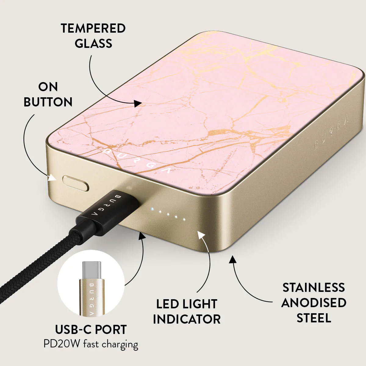 Peachy Gold - Pink Marble Magnetic Power Bank