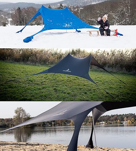 Premium Lycra Strandzelt – Strandmuschel Pop-Up Sonnensegel mit 4 Alu-Stangen und Sand-Ankern - Zelt Jasper dunkelblau