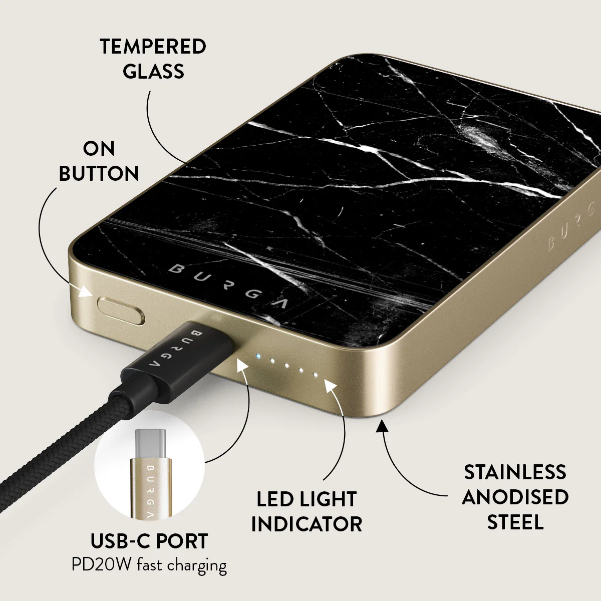 Noir Origin - Black Marble Magnetic Power Bank