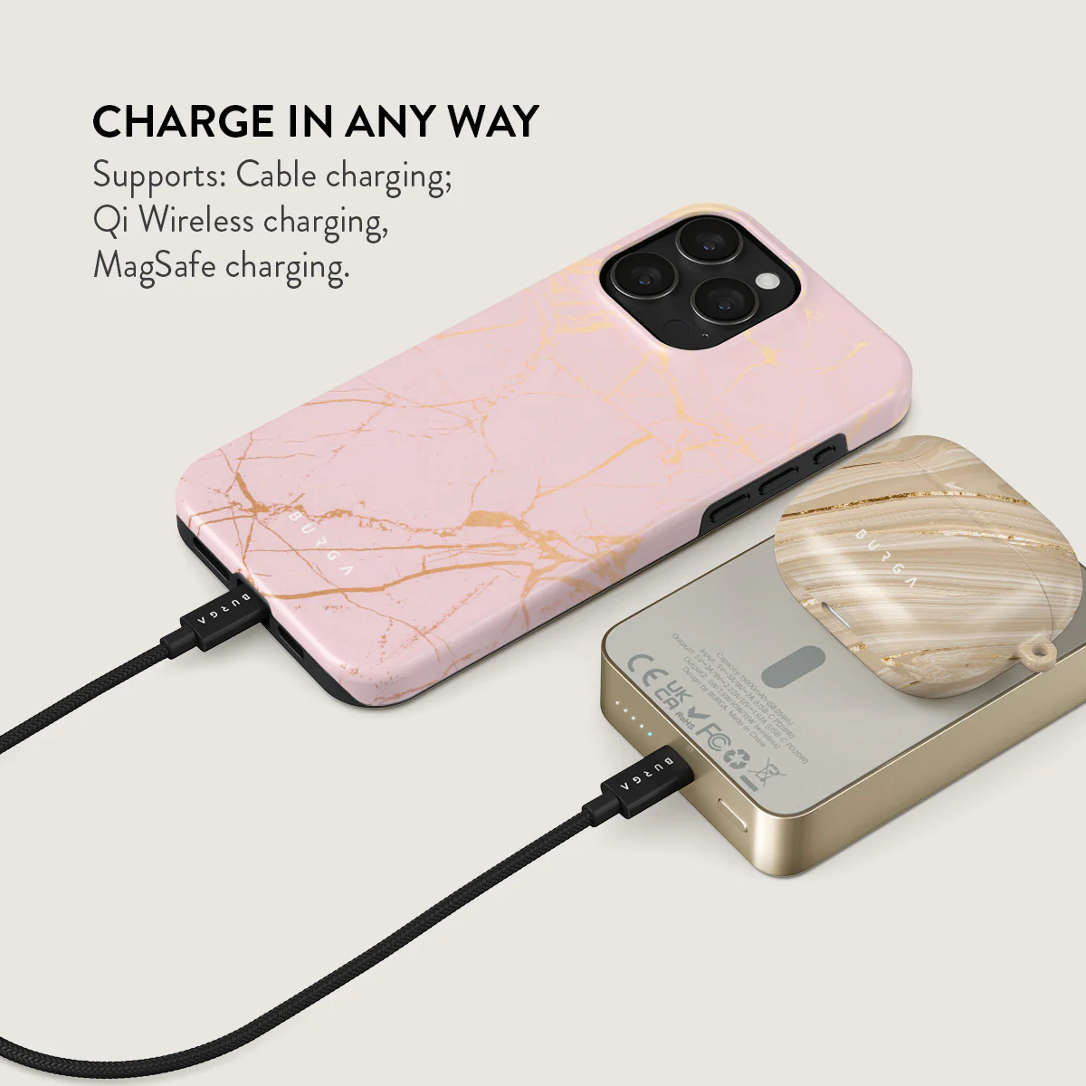 Peachy Gold - Pink Marble Magnetic Power Bank