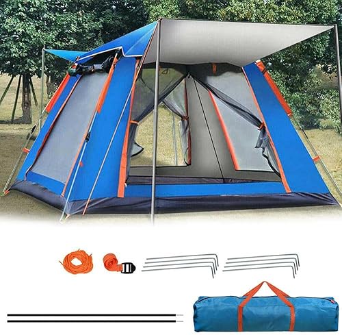 Gziztx Camping Zelt 4-6 Personen Pop Up Zelt Wurfzelt mit 2 Türen und 2 Fenstern, Wasserdicht, Sonnenschutz, Einfach Aufzubauen, für Reisen im Freien, Wandern, Strand, Angeln (240 * 240 * 154CM Blau)