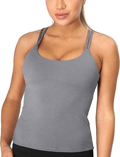 icyzone Damen Sport Top mit Integriertem BH - Longline Gepolsterter Yoga-BH Ohne Bügel, 2 in 1 Gym Fitness Tanktop