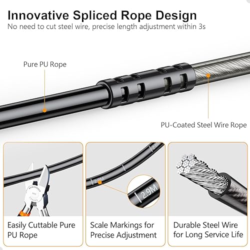 Gritin Springseil, Speed Rope Verstellbar mit Rutschfest & Ergonomisch Griffe, 3 Meter Länge Einstellbar Seil mit Skalenmarkierung, für Fitness & Ausdauer & Seilspringen, inkl. Längenversteller